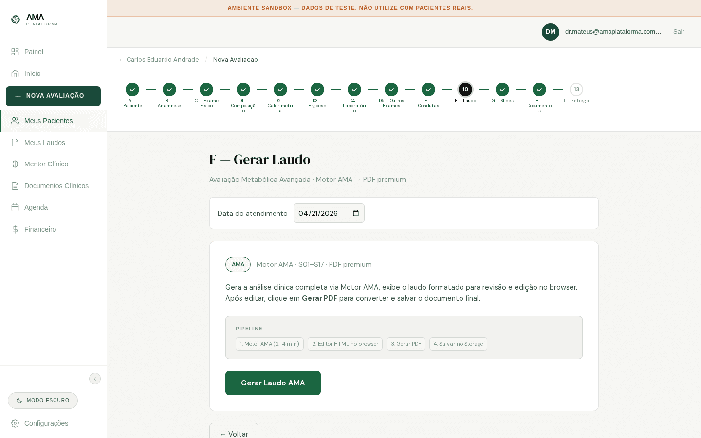 Plataforma AMA, geração de laudo com método aplicado